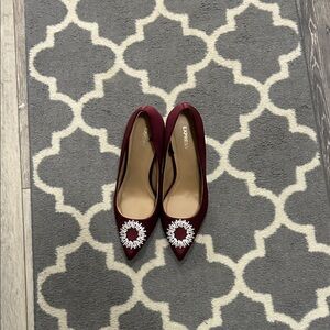 Express Burgundy Heels with Crystal Detail